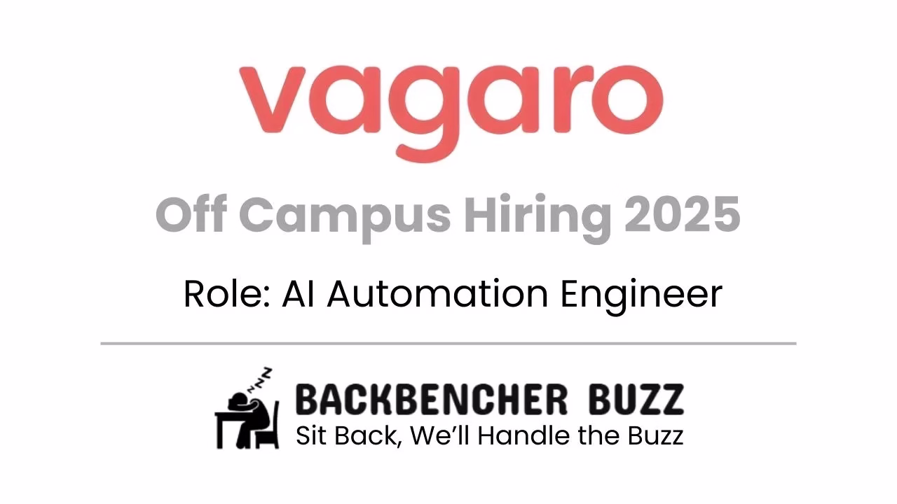 Banner showing Vagaro Off Campus Hiring 2025 for AI Automation Engineer, promoted by Backbencher Buzz.