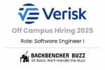 Verisk Off Campus Hiring 2025 banner for Software Engineer I, including Backbencher Buzz logo and tagline.