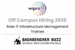 Wipro Off Campus Hiring 2025 banner for IT Infrastructure Management Trainee, Backbencher Buzz logo below.