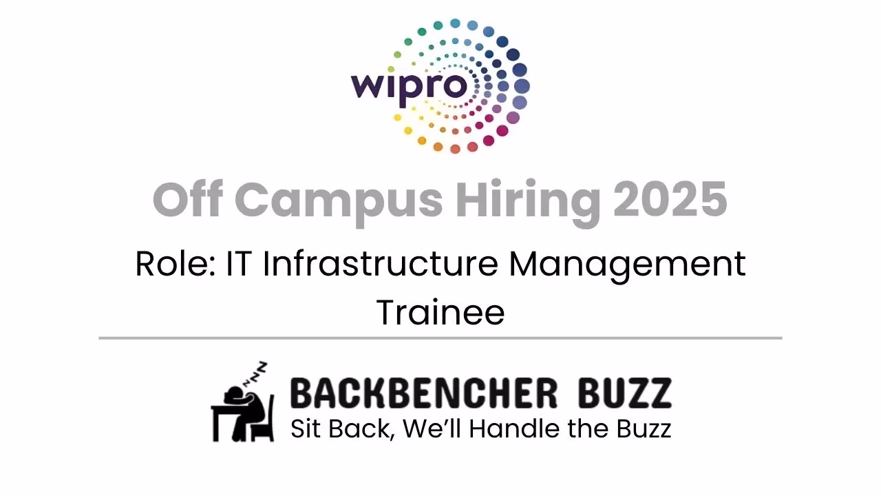 Wipro Off Campus Hiring 2025 banner for IT Infrastructure Management Trainee, Backbencher Buzz logo below.