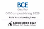 BCE Global Tech Off Campus Hiring 2026 banner for Associate Engineer with Backbencher Buzz branding.