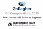Gallagher Off Campus Hiring 2025 banner for Trainee .NET Software Engineer with Backbencher Buzz branding.