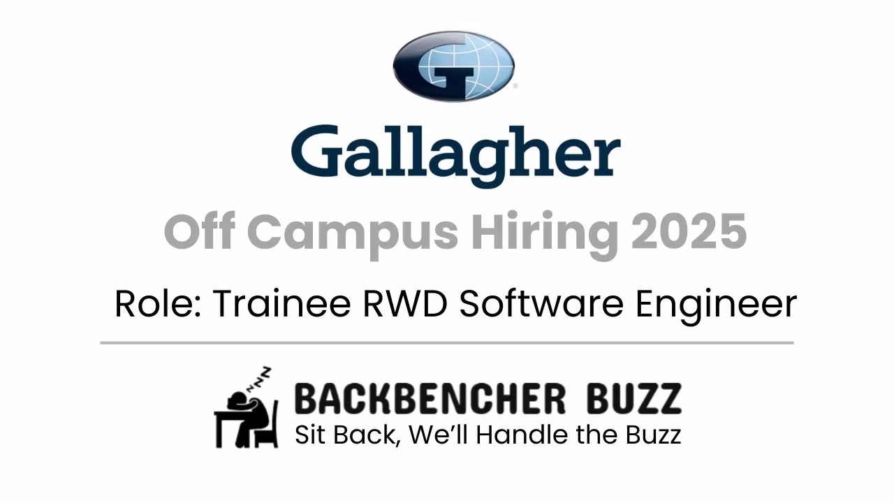 Gallagher Off Campus Hiring 2025 banner for Trainee .NET Software Engineer with Backbencher Buzz branding.