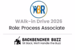 HBR Walk-in Drive 2026 banner highlighting Process Associate role with Backbencher Buzz logo.