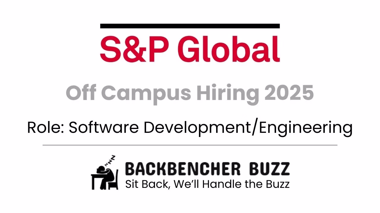 S&P Global Off Campus Hiring 2025 banner for Software Development/Engineering with Backbencher Buzz branding.