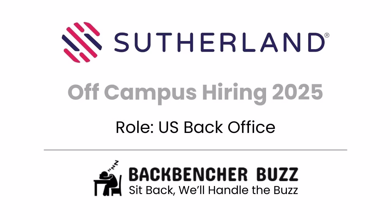 Graphic announcing Sutherland Off Campus Hiring 2025 for US Back Office with Backbencher Buzz logo.