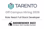 Tarento Off Campus Hiring 2026 banner for React Full Stack Developer with Backbencher Buzz branding.