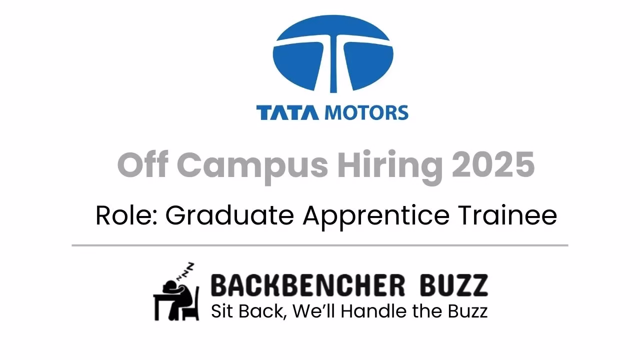 Tata Motors Off Campus Hiring 2025 banner for Graduate Apprentice Trainee with Backbencher Buzz logo.