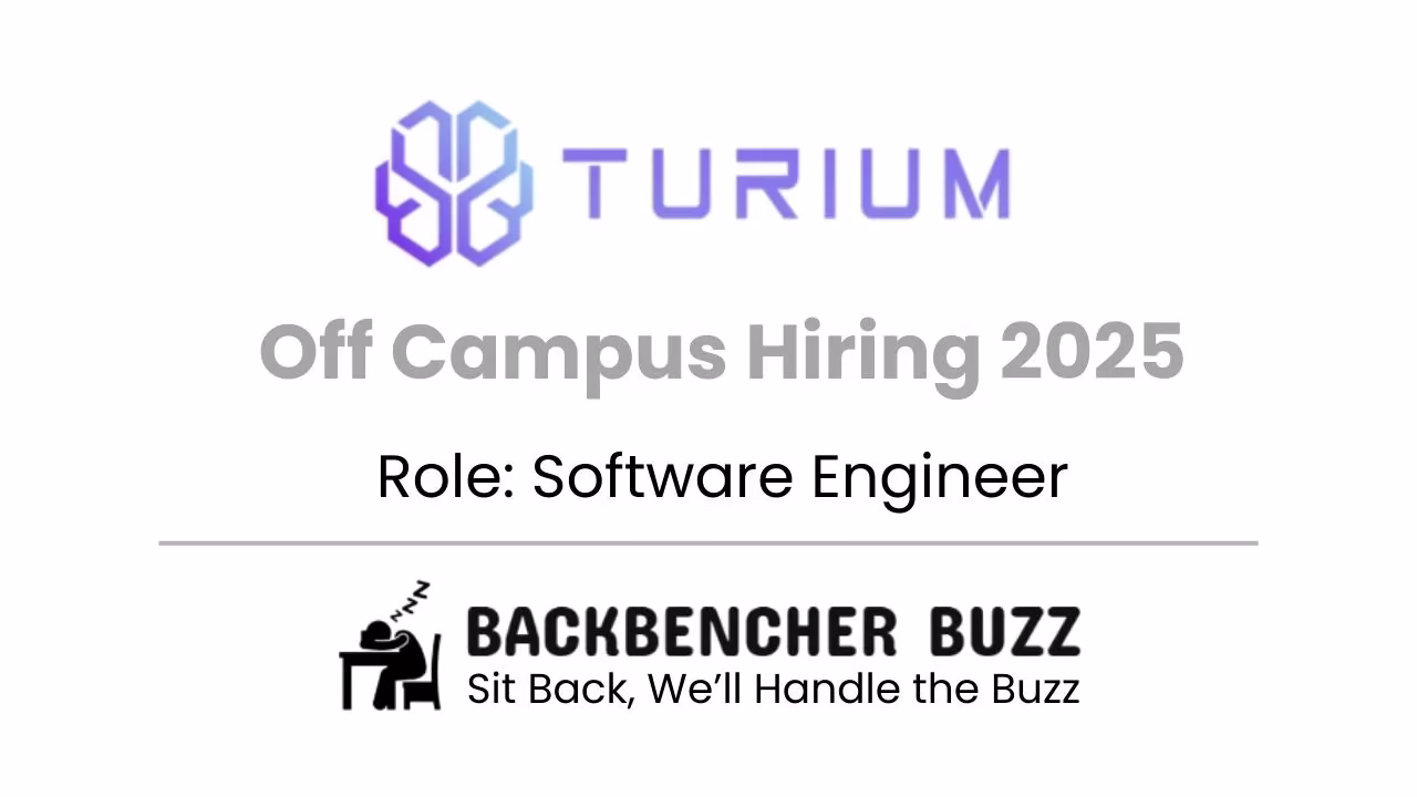 Turium Off Campus Hiring 2025 Software Engineer banner with Backbencher Buzz branding.