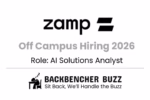 Zamp Off Campus Hiring 2026 banner for AI Solutions Analyst with Backbencher Buzz logo.
