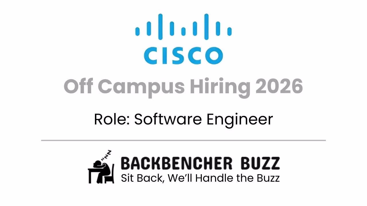 Cisco Off Campus Hiring 2026 banner highlighting Software Engineer role with Backbencher Buzz branding.