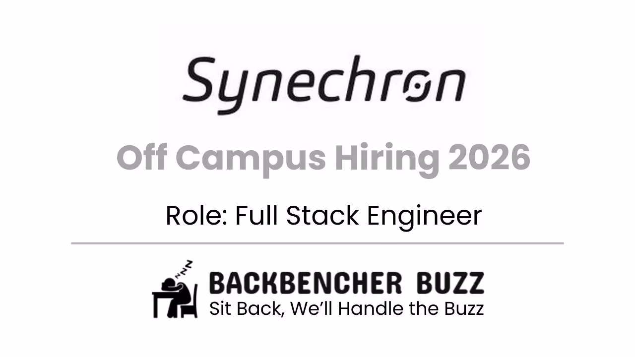 Graphic for Synechron Off-Campus 2026 Full Stack Engineer hiring, branded by BackbenchBuzz