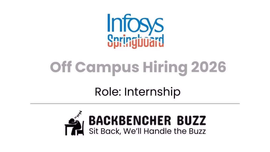 Infosys Springboard Off Campus Hiring 2026 banner for Internship role with Backbencher Buzz branding.