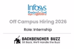 Infosys Springboard Off Campus Hiring 2026 banner for Internship role with Backbencher Buzz branding.