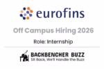 Eurofins off campus hiring 2026 banner showing internship role with Backbencher Buzz branding.